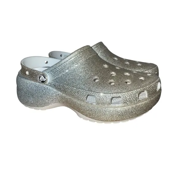 Crocs Women’s 8 Classic Platform Clogs in Gold/Silver Glitter