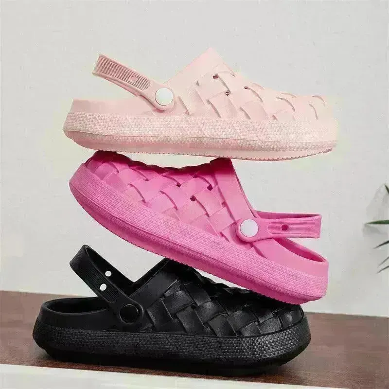 Cross-woven Clogs Shoes Summer Platform Baotou Dual-use Slippers Outdoor Garden Indoor Floor Bathroom Cozy Slipper Women House Shoes