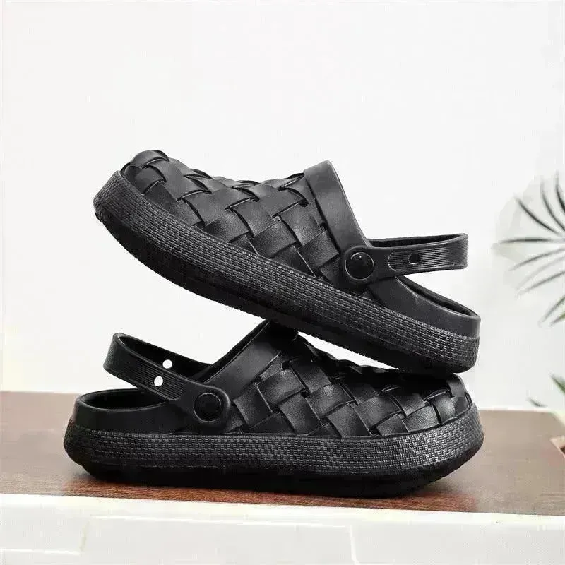 Cross-woven Clogs Shoes Summer Platform Baotou Dual-use Slippers Outdoor Garden Indoor Floor Bathroom Cozy Slipper Women House Shoes