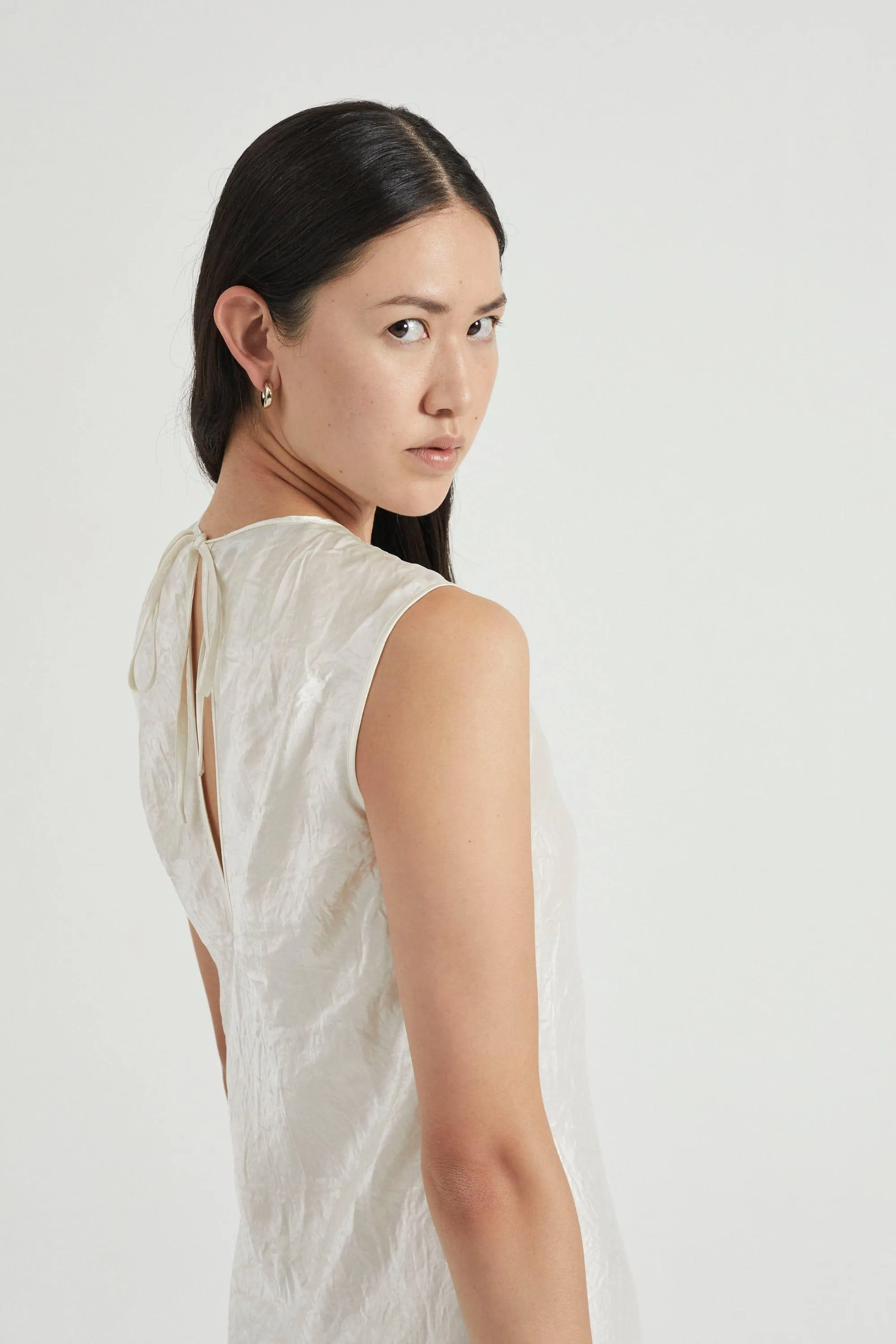 CRUSH BIAS MINI TANK DRESS | CREAM