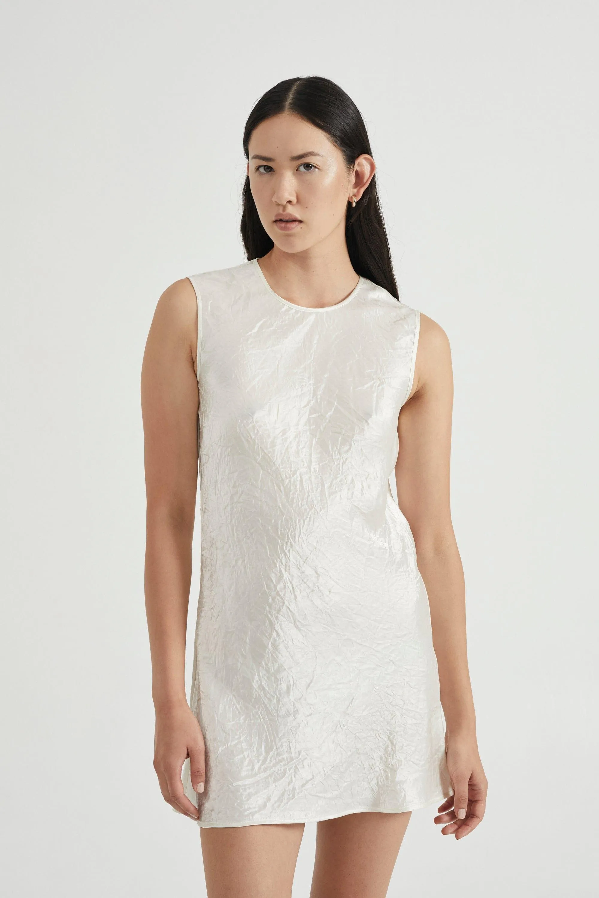 CRUSH BIAS MINI TANK DRESS | CREAM