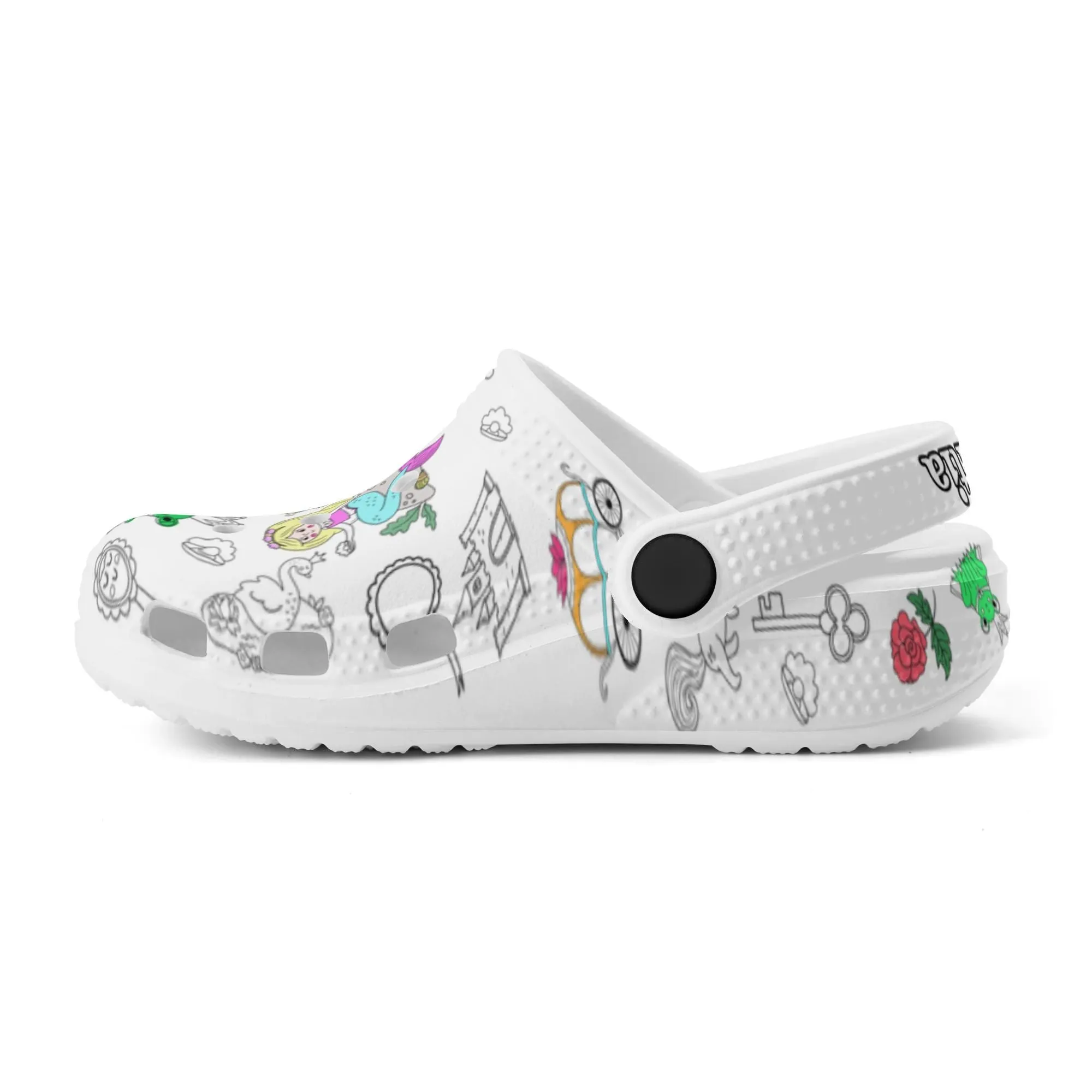 Custom Name Doodle Princess Garden Kid's Clogs