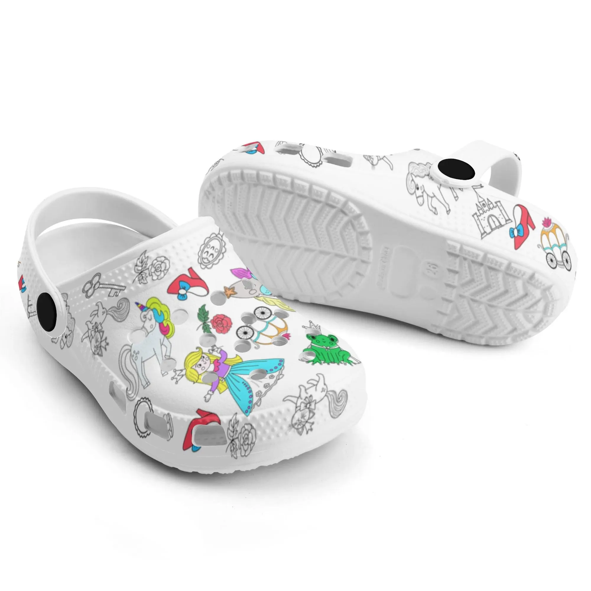 Custom Name Doodle Princess Garden Kid's Clogs