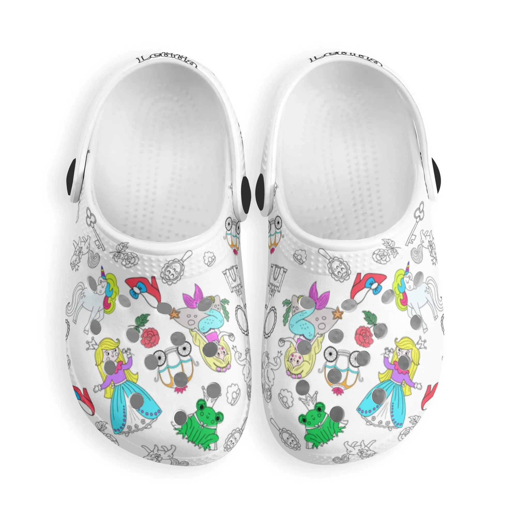 Custom Name Doodle Princess Garden Kid's Clogs