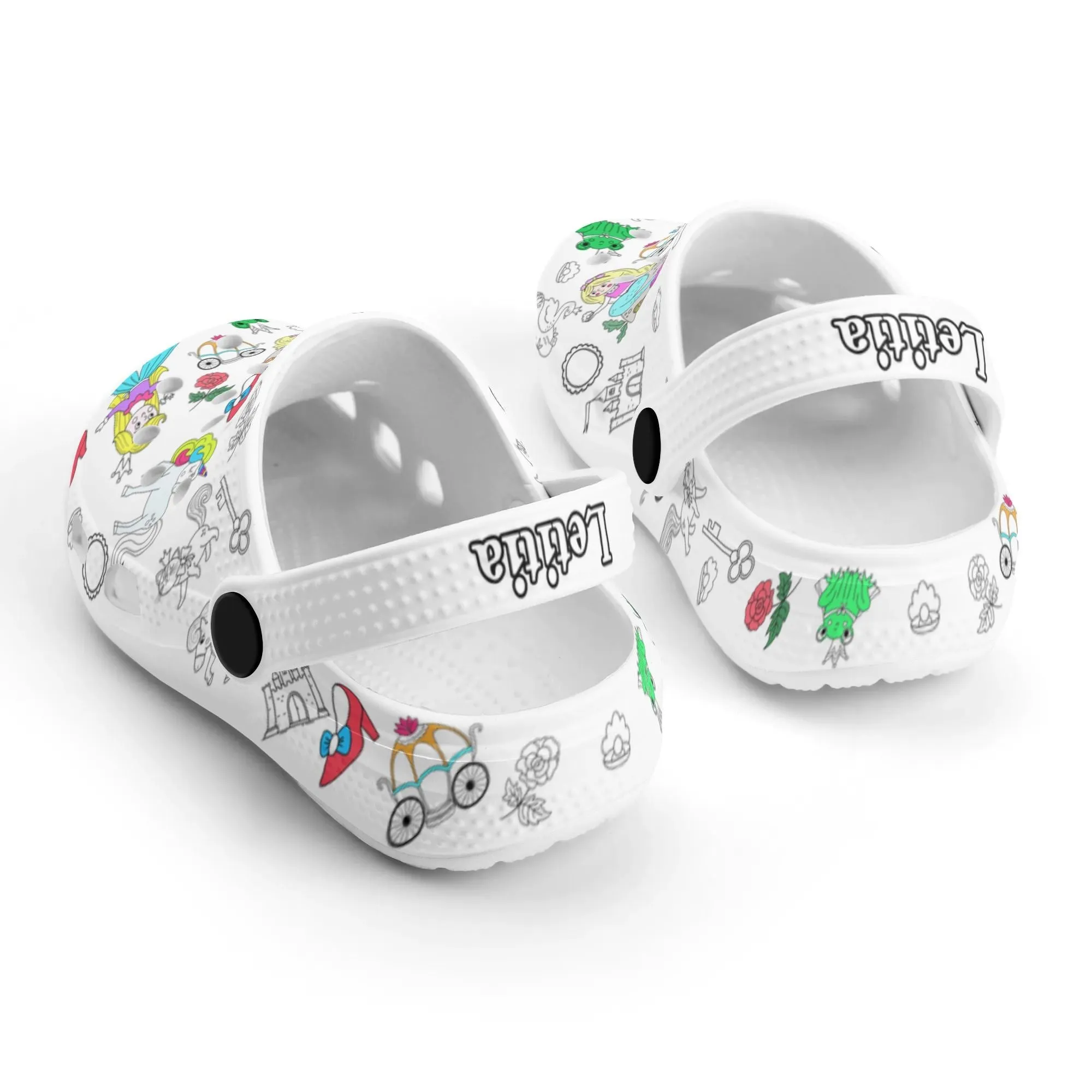 Custom Name Doodle Princess Garden Kid's Clogs