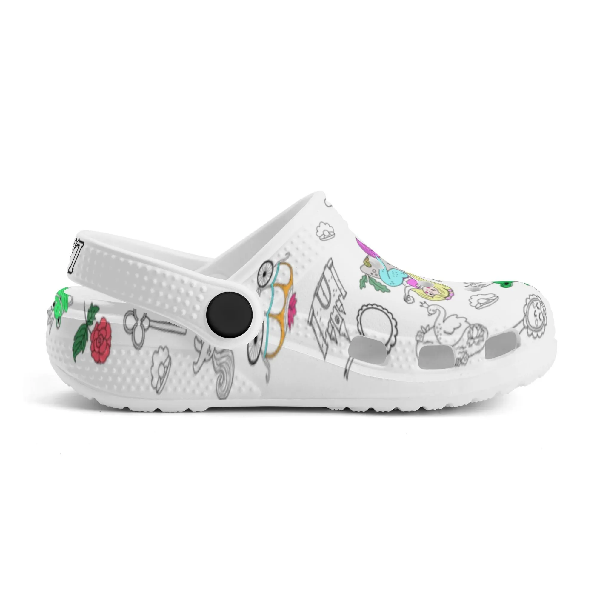 Custom Name Doodle Princess Garden Kid's Clogs