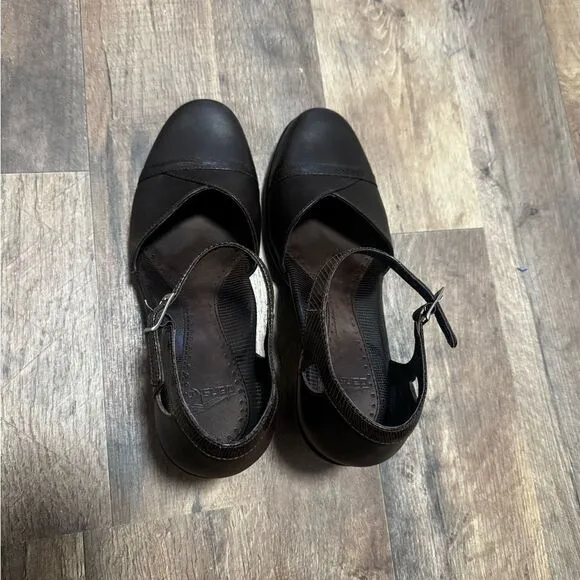 Dansko Brown Leather Mary Jane HeelsShoes Clogs 6/38