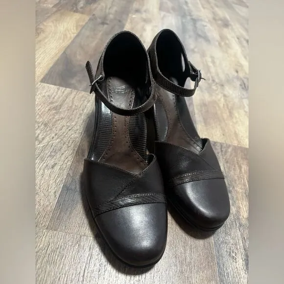 Dansko Brown Leather Mary Jane HeelsShoes Clogs 6/38