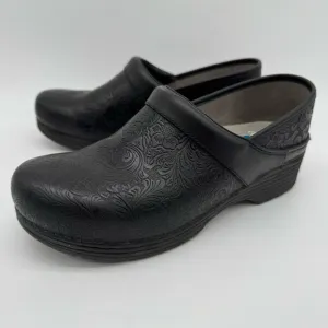 Dansko LT Professional Floral Tooled Black Leather Clogs Size EU 41/US 10.5-11