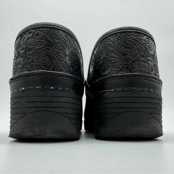Dansko LT Professional Floral Tooled Black Leather Clogs Size EU 41/US 10.5-11