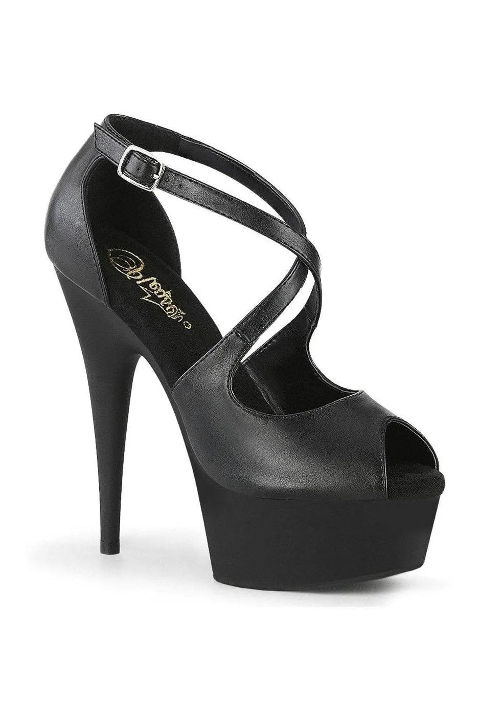 DELIGHT-621 Exotic Sandal | Black Faux Leather
