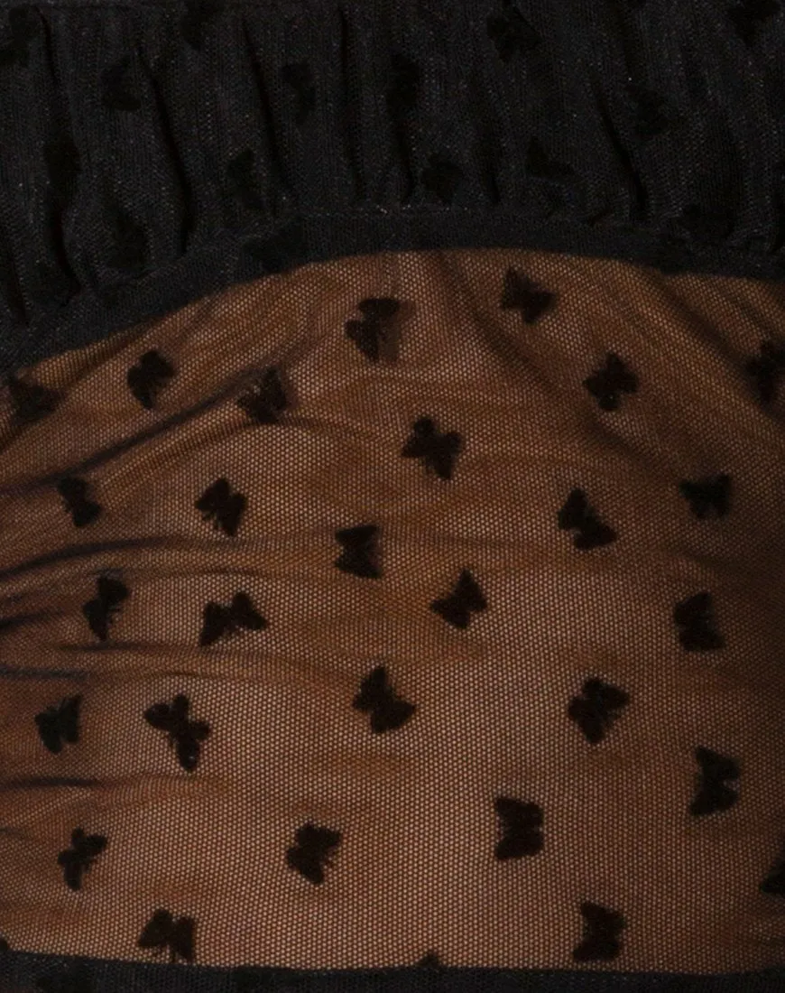 Delora Crop Top in Black Flock Flutterby