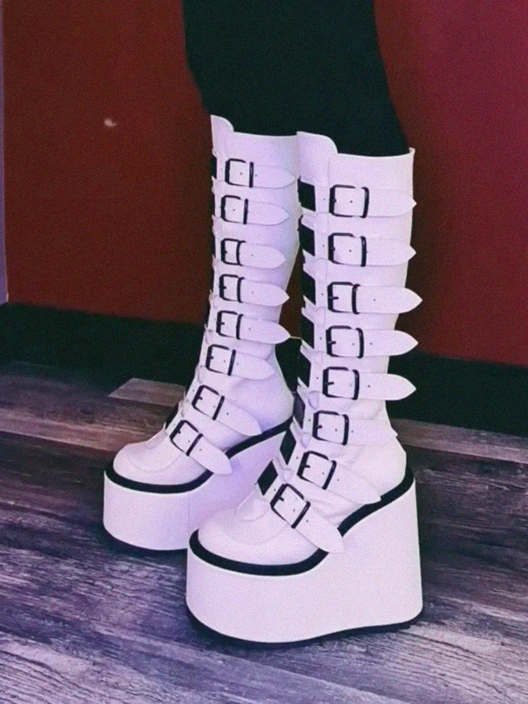 DEMONIA SWING-815 BOOTS - WHITE VEGAN LEATHER ✰ PRE ORDER ✰