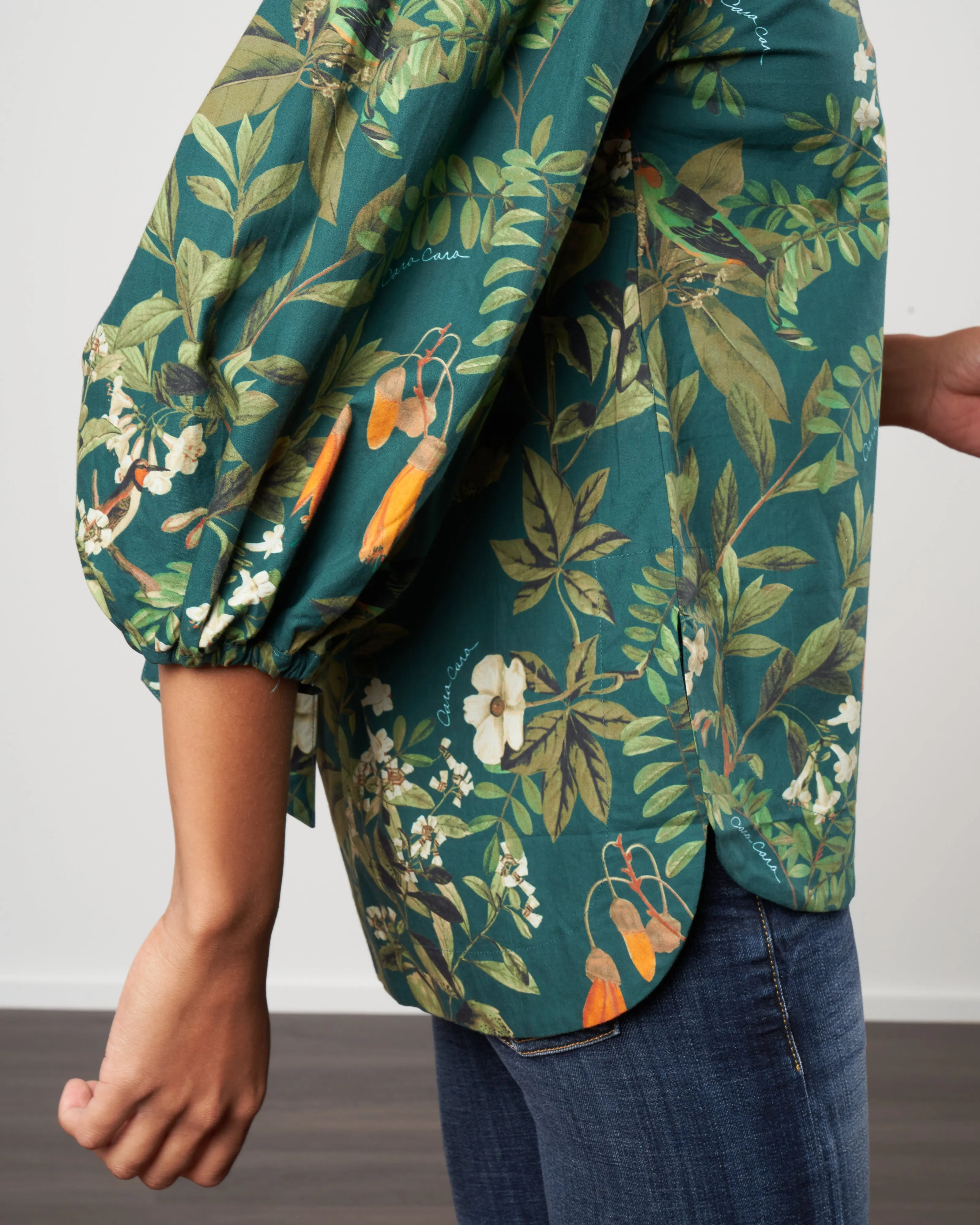 diane blouse - botanical birds emerald