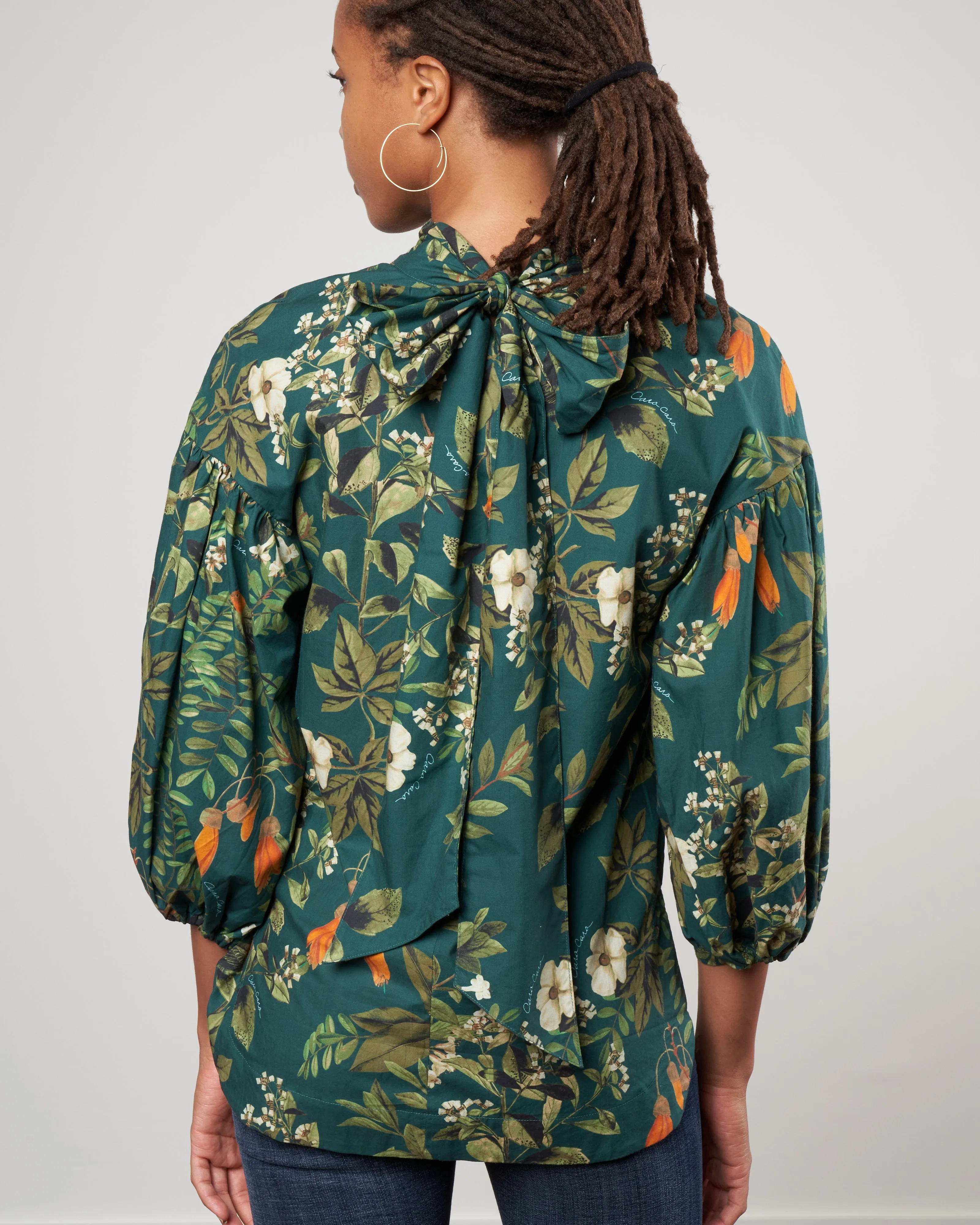 diane blouse - botanical birds emerald