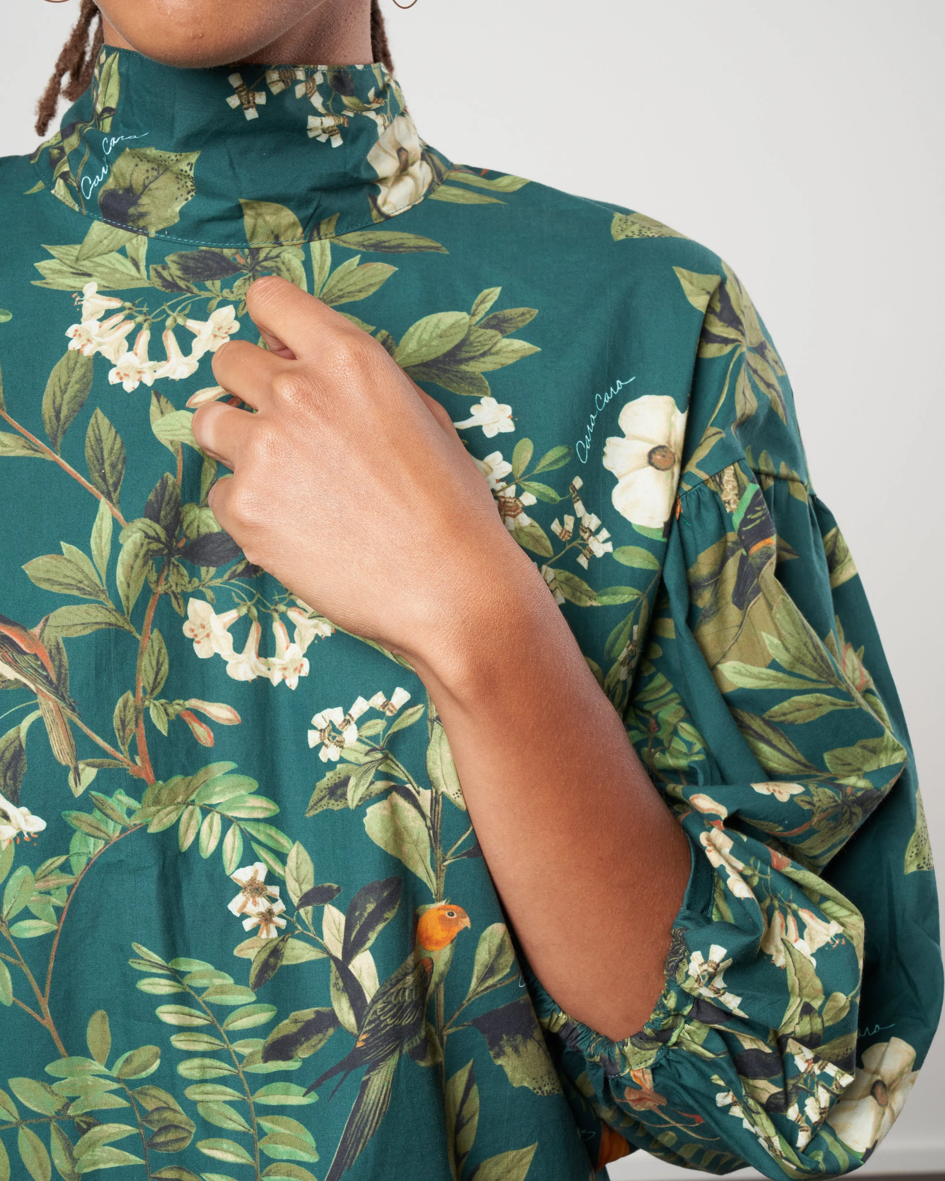 diane blouse - botanical birds emerald