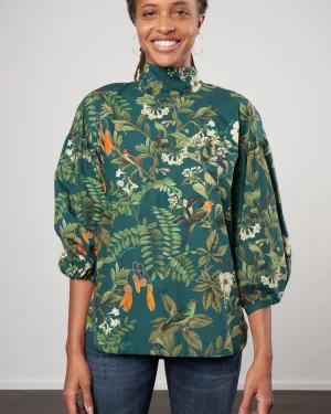 diane blouse - botanical birds emerald