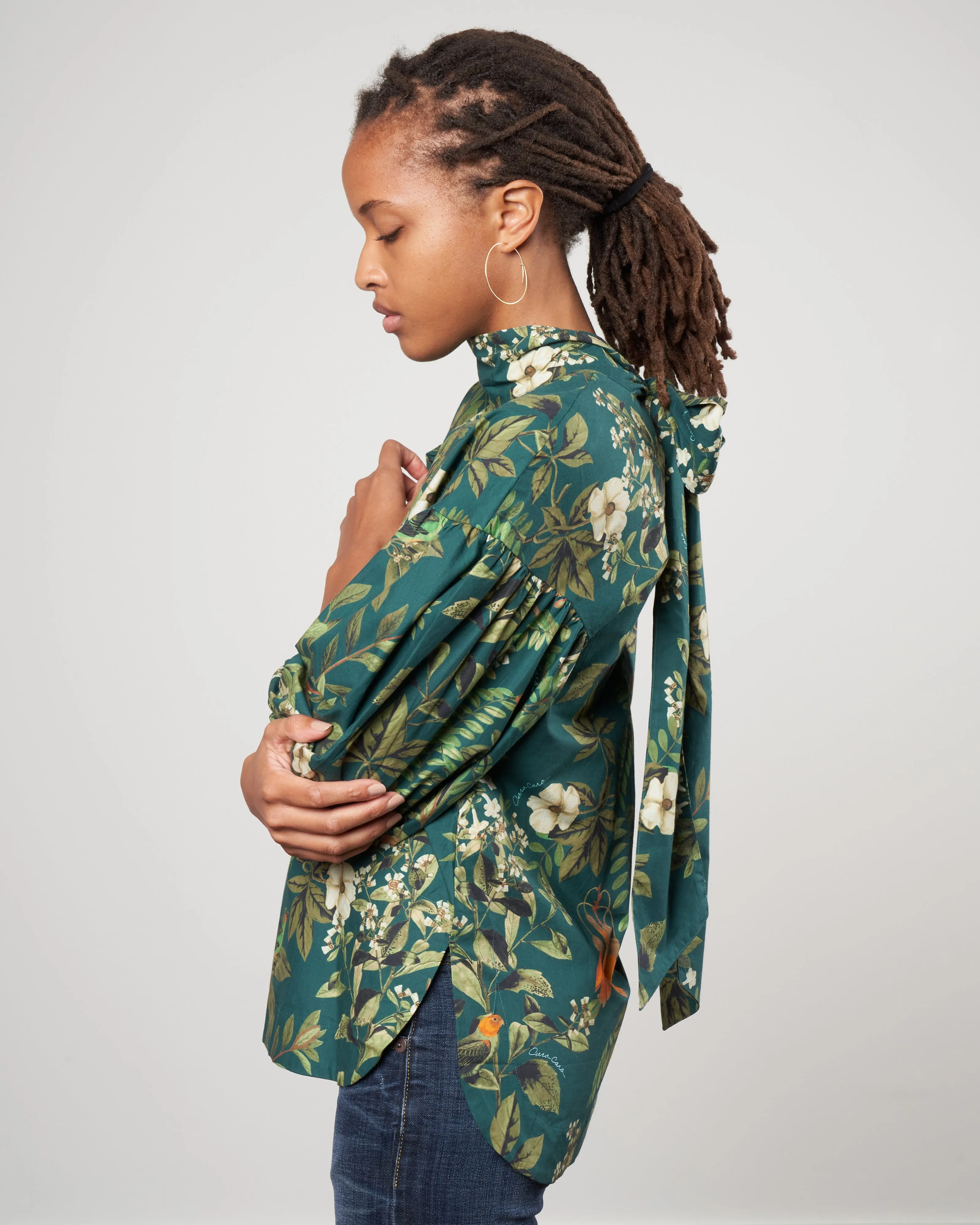 diane blouse - botanical birds emerald