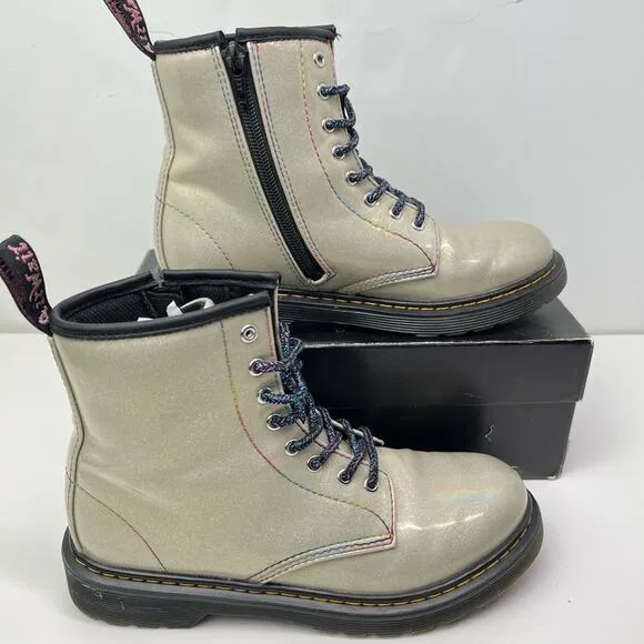 Dr. Martens 1460 Sparkle Rays Grey Big Kid Combat Boots