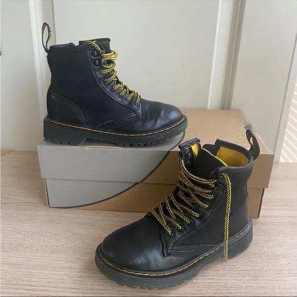 Dr. Martens Black/Yellow Kids Combat Boots - SZ 13 C