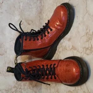 Dr. Martens red glitter zip and lace up combat youth boots size 3