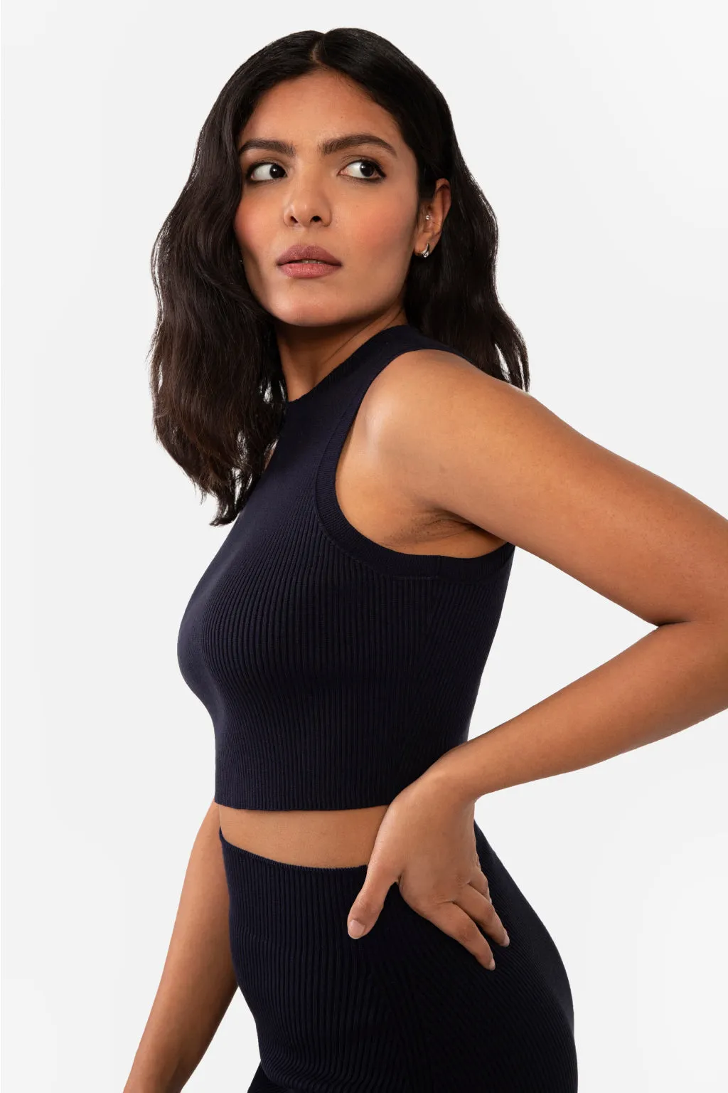 EMMA RIBBED CROP TANK - BLACK