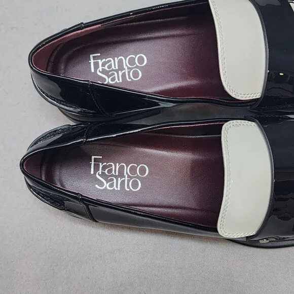 Franco Sarto Gabriella Women's Patent Block Heel Loafer Black &amp; White Sz 7 - NEW