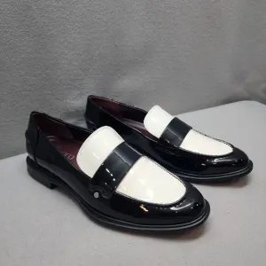 Franco Sarto Gabriella Women's Patent Block Heel Loafer Black &amp; White Sz 7 - NEW