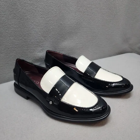 Franco Sarto Gabriella Women's Patent Block Heel Loafer Black &amp; White Sz 7 - NEW
