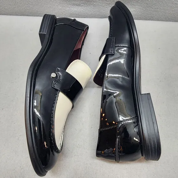 Franco Sarto Gabriella Women's Patent Block Heel Loafer Black &amp; White Sz 7 - NEW