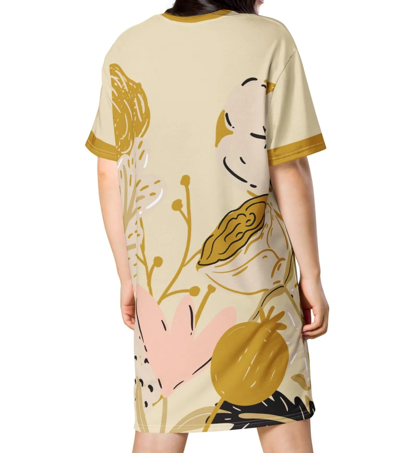Gold & Pink Large Floral T-Shirt Dress