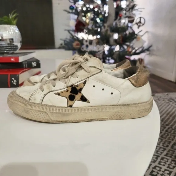 Golden Goose Girls May Sneakers Animal Print Star 33