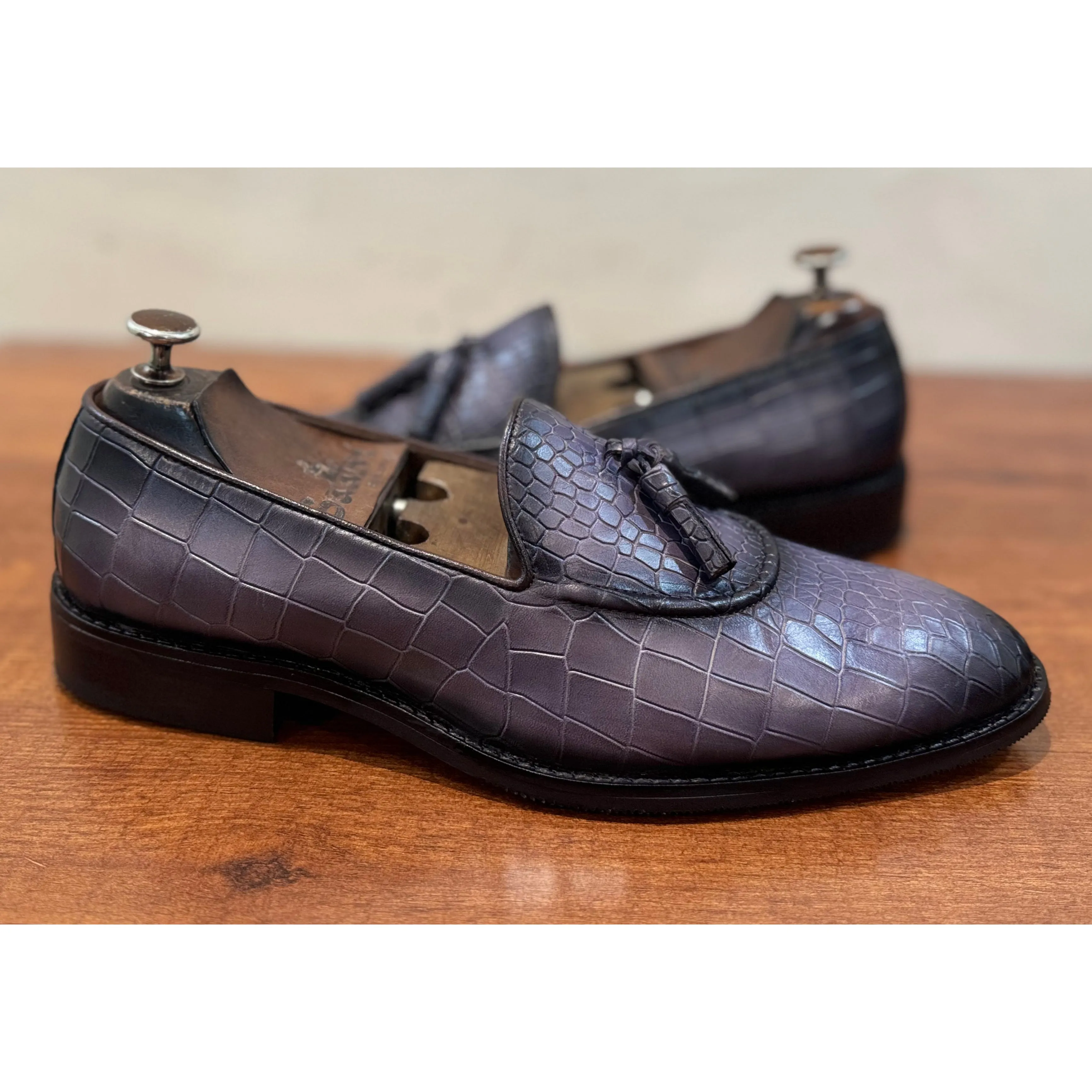Grey Loafers With Tassels