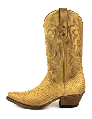 Handmade Women's Cowboy Country Western Boots Yellow Leather 2524 