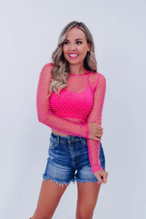 Harlequin Pearl Mesh Crop Top- Pink