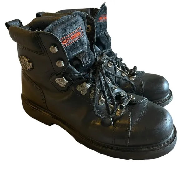 Harley Davidson Dipstick Black Leather Moto Combat Boots Men’s Size 10 Grunge