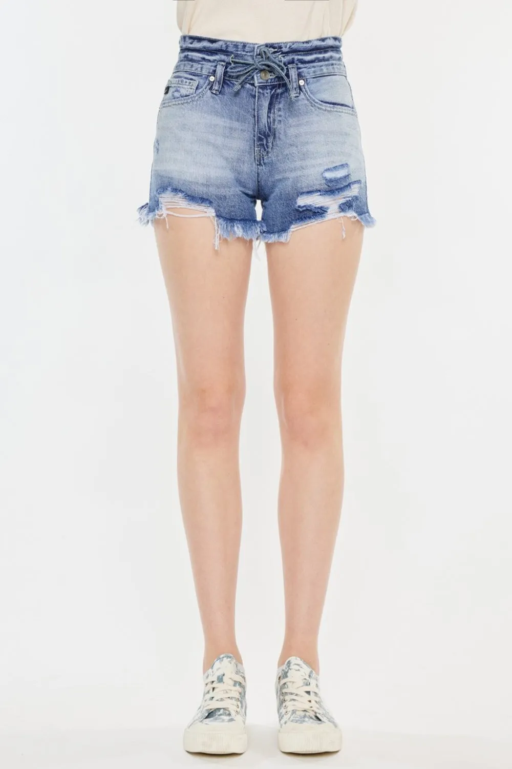 Hazel Blues® |  Kancan High Rise Frayed Hem Denim Shorts