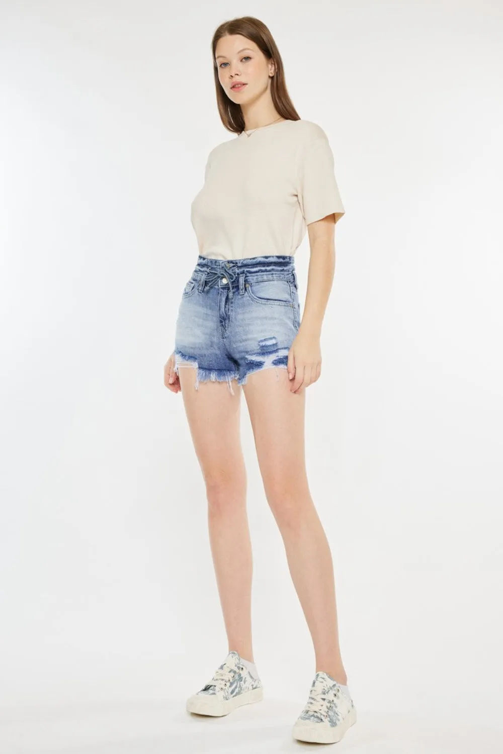 Hazel Blues® |  Kancan High Rise Frayed Hem Denim Shorts