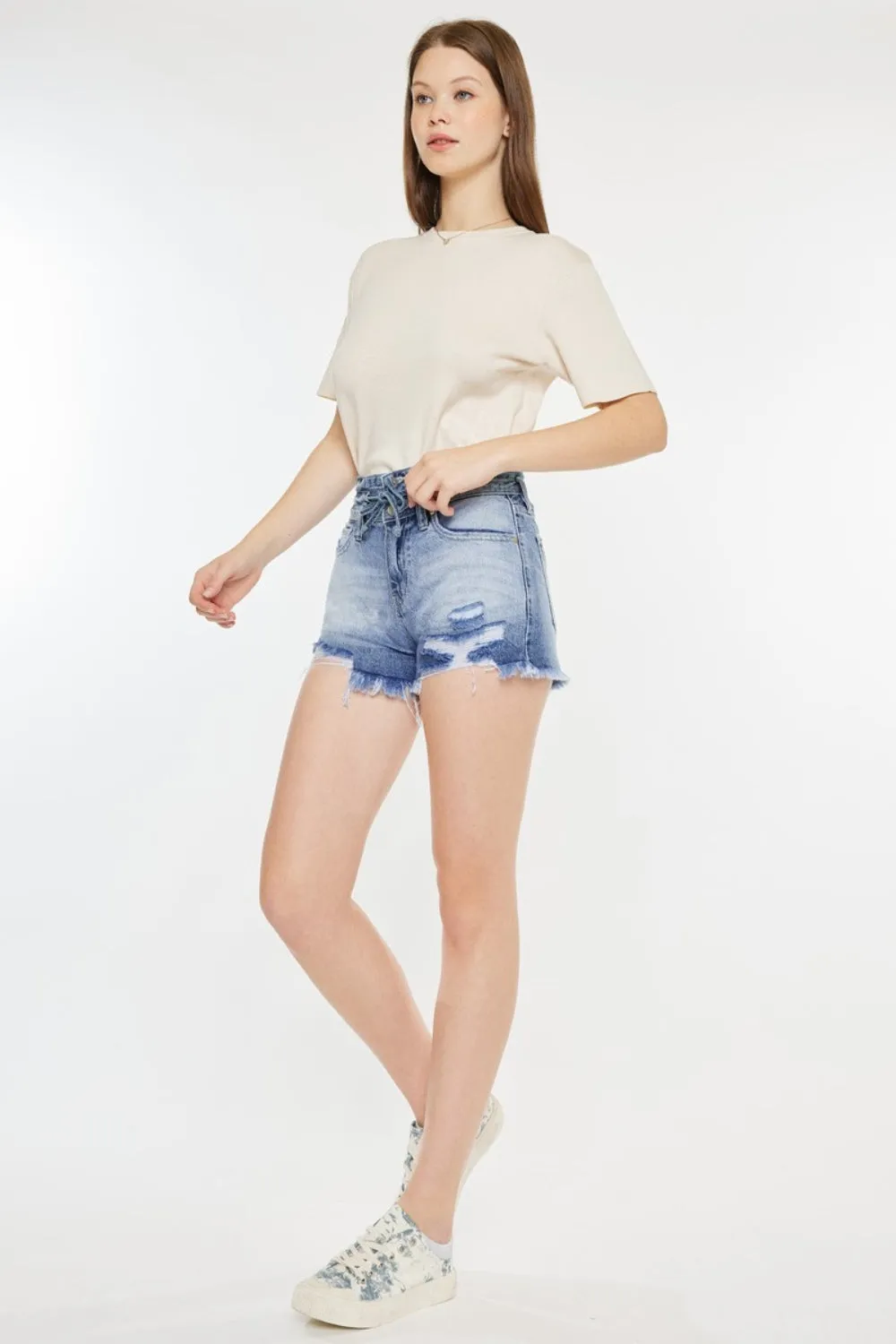 Hazel Blues® |  Kancan High Rise Frayed Hem Denim Shorts
