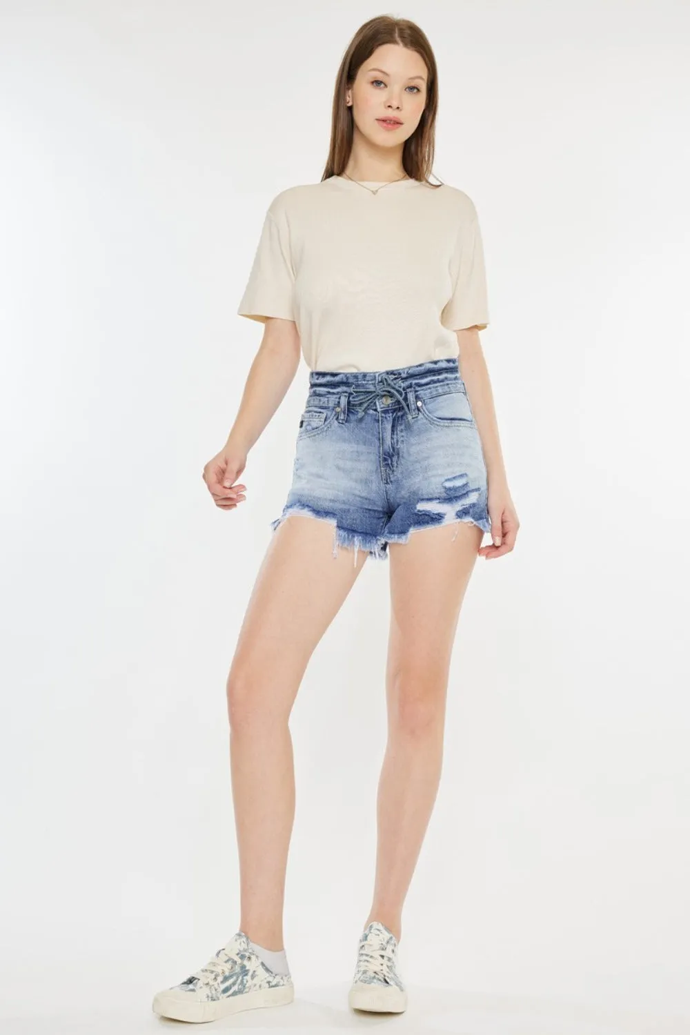 Hazel Blues® |  Kancan High Rise Frayed Hem Denim Shorts