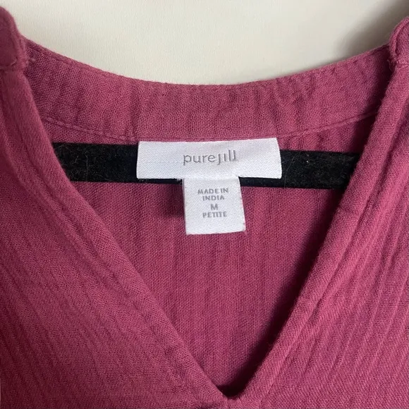 J Jill Pure Jill Split Neck Breezy Cotton Gauze Midi Dress Pockets sz M Petite