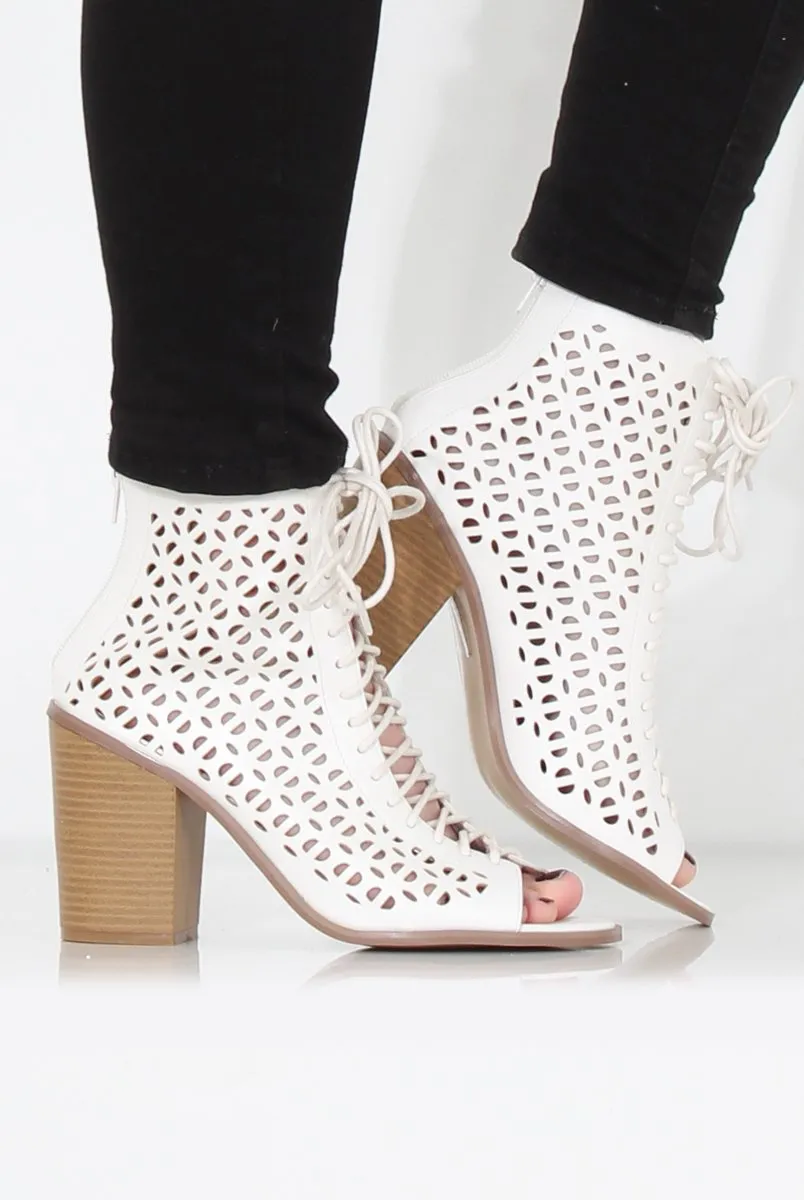 James White Cut Out Lace Up Boots