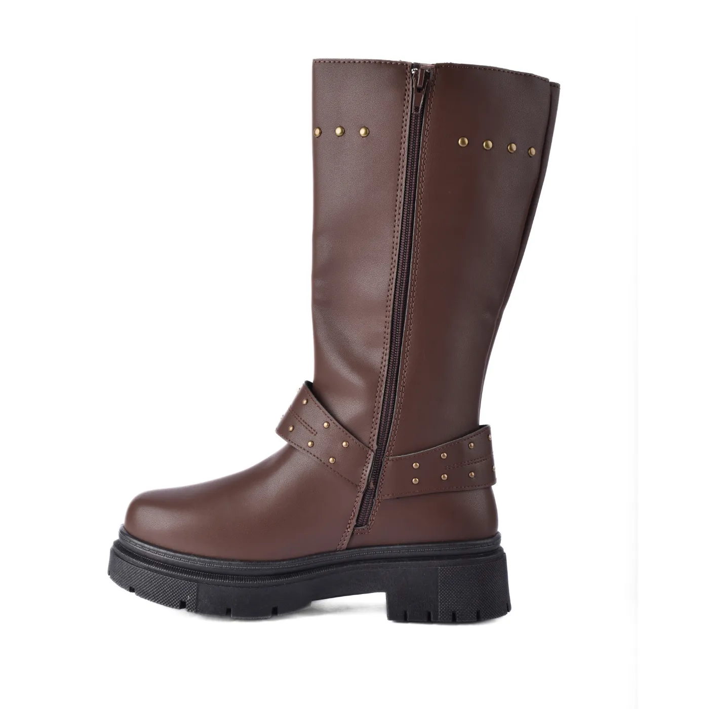 Knotted Heeled Leather High Boot