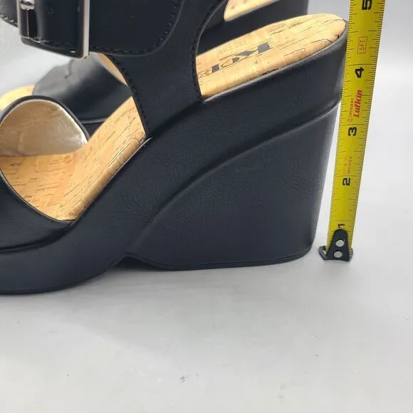 KORK EASE Bardot Sz 9/ 40 Sandals Platform Wedge Leather Black Ankle Strap New