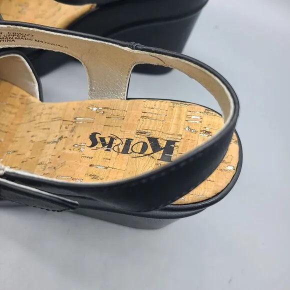 KORK EASE Bardot Sz 9/ 40 Sandals Platform Wedge Leather Black Ankle Strap New