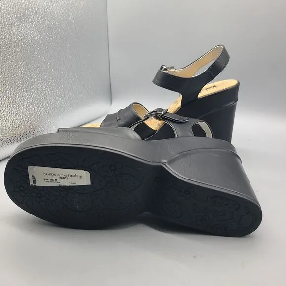 KORK EASE Bardot Sz 9/ 40 Sandals Platform Wedge Leather Black Ankle Strap New