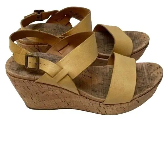 Korkease Austin Sandals Womens 9 M Platform Wedge Modern Chic Strappy Yellow Y2K