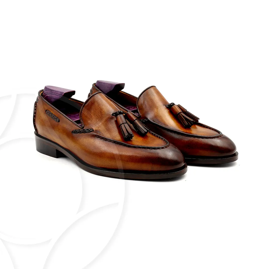 LIAM Premium Loafers with Tassels, Crafted in Hand Patina Leather