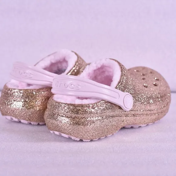 Little GIrl Crocs Classic Glitter Lined Clogs