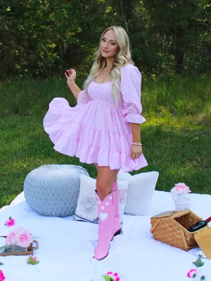 Lola Gingham Smocked Ruffle Dress, Pink